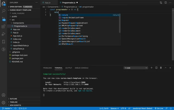 Exportar el componente usando `export default Programador;`