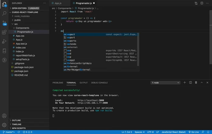 Exportar el componente usando `export default Programador;`