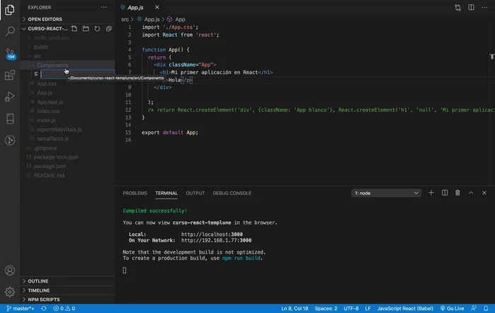 Crear un nuevo archivo JavaScript dentro de la carpeta 'componentes' y nombrarlo 'Programador.js' (con la primera letra en mayúscula).