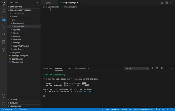 Exportar el componente usando `export default Programador;`