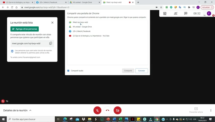 Hacer clic en 'Compartir' para transmitir el vídeo.