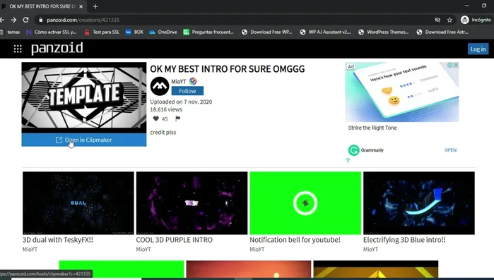 Previsualiza la intro usando el icono del ojo. Asegúrate de que te guste antes de editar.