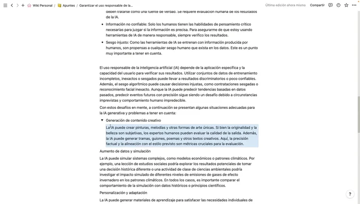 Utilizar bloques desplegables para ocultar detalles y mantener la claridad del documento. Jerarquiza información con tabulaciones.