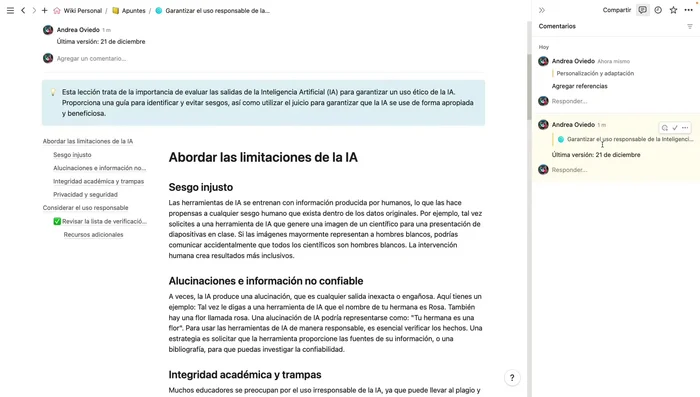 Agregar comentarios para una colaboración eficaz en equipo. Usa @ para menciones, fechas y recordatorios.