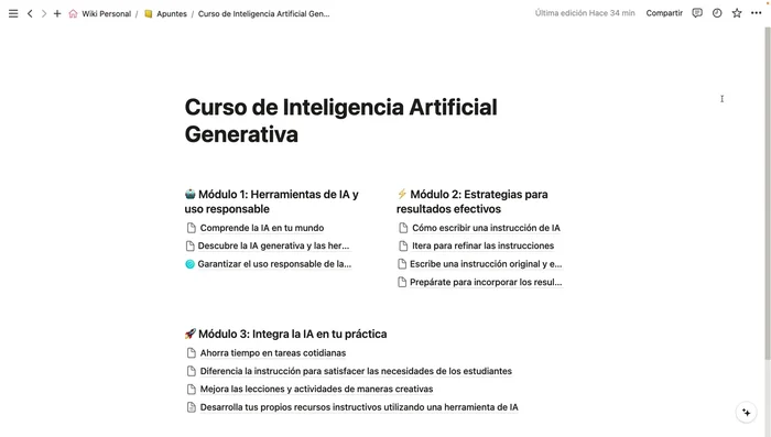 Convertir páginas en wikis para facilitar la colaboración en equipo, ofreciendo vistas de tabla y bases de datos.