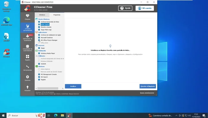 Hacer clic en "Analizar" y luego en "Ejecutar el limpiador".