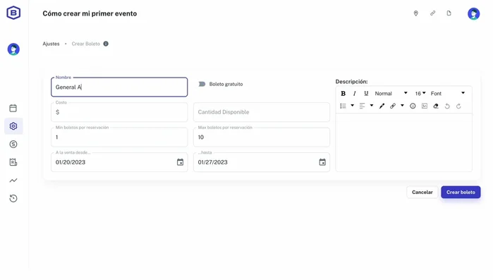 Cantidad de boletos disponibles.