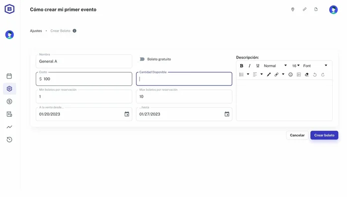 Cantidad de boletos disponibles.