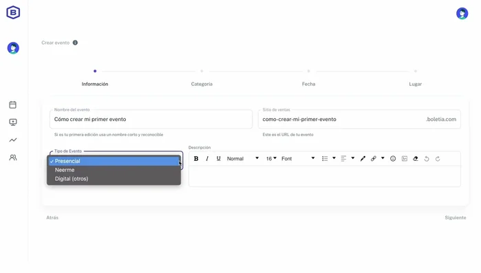 Categoría y subcategoría del evento.