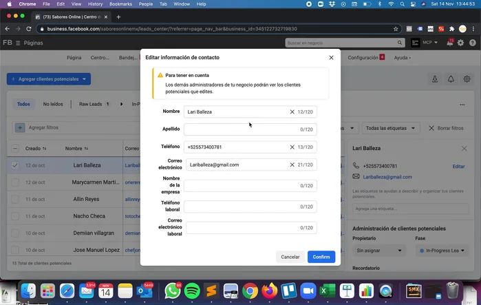 Añade notas a cada contacto para registrar la interacción y el progreso.