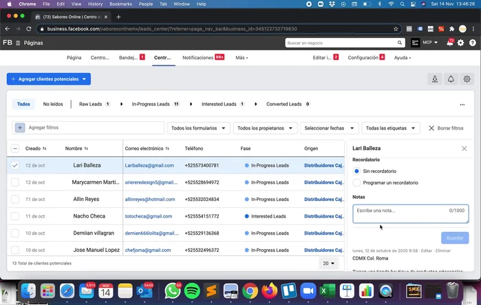 Añade notas a cada contacto para registrar la interacción y el progreso.