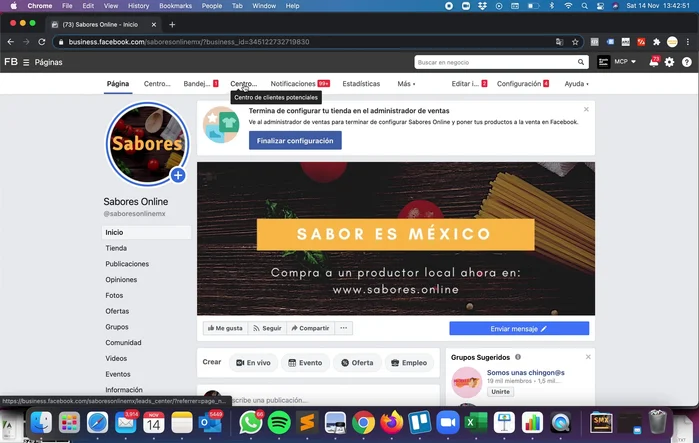 Localiza la pestaña 'Centro de Clientes Potenciales' en tu página de Facebook, junto a 'Bandeja de entrada'. Si no la ves, debes crear una campaña de clientes potenciales.
