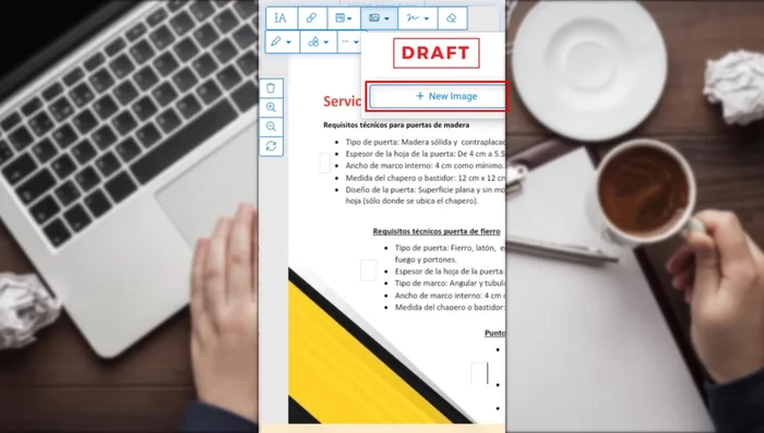 Para agregar imágenes, presionar el botón 'Nueva imagen', seleccionar la imagen desde la galería y presionar 'Listo'. Ajustar el tamaño de la imagen desde las esquinas.