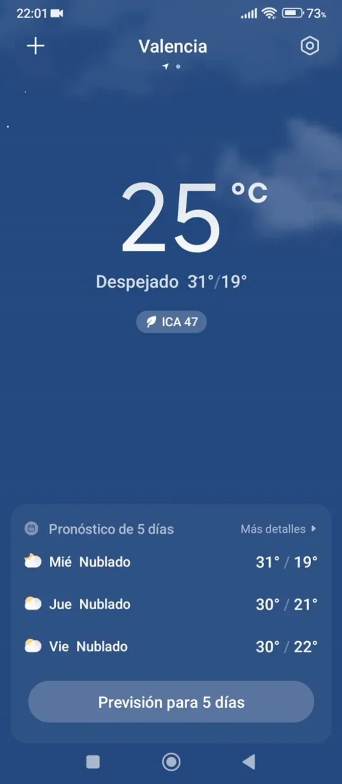 Como ejemplo, si seleccionas Valencia, la aplicación debería actualizar la información del tiempo para esa ubicación.