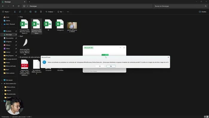 Si el archivo está dañado, aparecerá un mensaje de error.