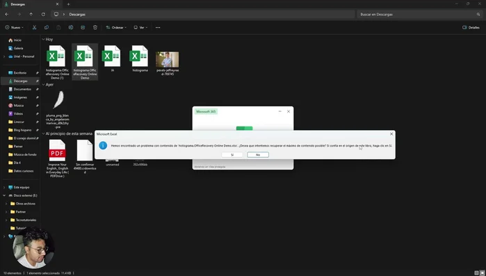 Hacer clic en 'Sí' para intentar recuperar el contenido.