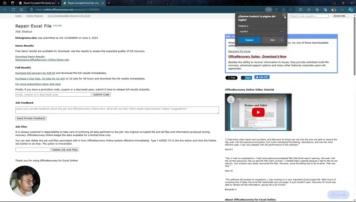 Una vez finalizado, se abrirá una pestaña con el archivo reparado. 