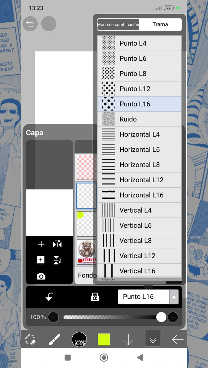 Utilizar la opción de trama para el manga: Crear diferentes tipos de tramas para el entintado y sombreado en cómics manga.