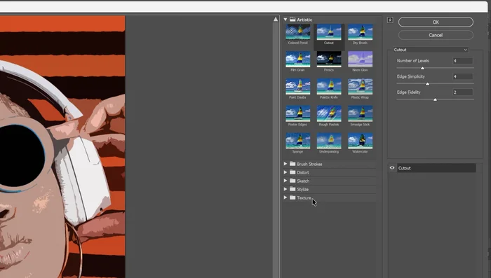 Agregar Filtro de Bordes Desgarrados (máxima suavidad, alto contraste)