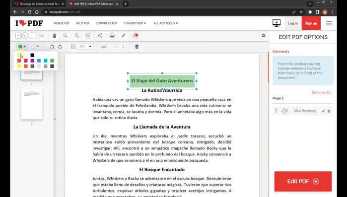 Selecciona un color para el rectángulo.