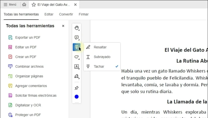 Elige la opción de 'Resaltar', 'Subrayar' o 'Tachar'.