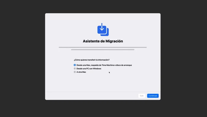 Selecciona 'A otra Mac' en la Mac anterior.