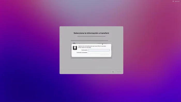 Crea una nueva contraseña de administrador para la Mac nueva.