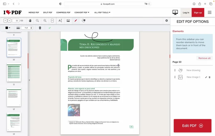 Dibujar: Utiliza la herramienta de dibujo para añadir líneas, subrayados, o cualquier otro elemento gráfico. Personaliza el color y grosor de las líneas.