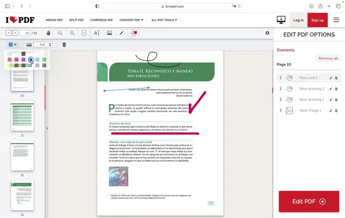 Insertar formas: Añade formas geométricas (líneas, cuadrados, círculos) al documento. Ajusta el color, grosor y opacidad de las formas.
