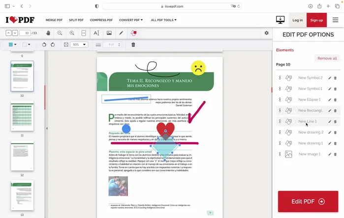 Gestionar objetos: Selecciona, edita (cambia el nombre) o elimina objetos individuales o todos los objetos del documento utilizando las opciones de 'remover'.