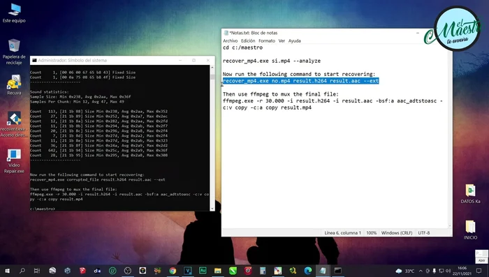 Pegar el comando modificado en la consola y presionar Enter. Esperar a que finalice la recuperación.