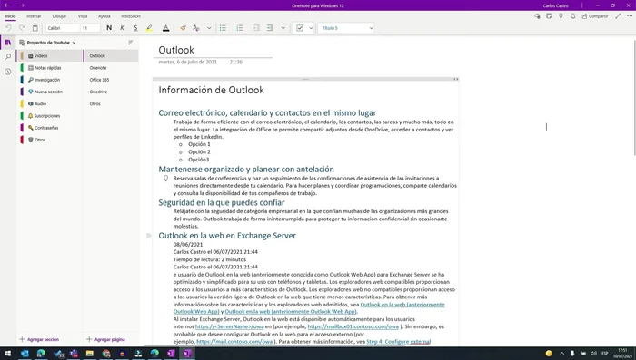Integra detalles de reuniones desde tu calendario de Outlook para tomar minutas.