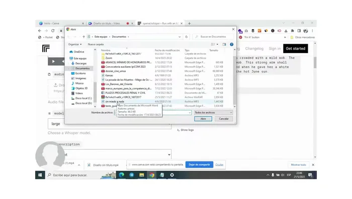 Subir el archivo de audio que deseas transcribir.