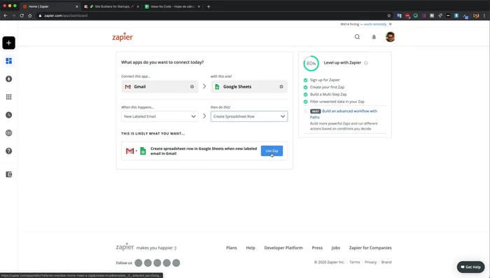 Agregar una acción: Seleccionar 'Google Sheets' como aplicación y elegir la acción 'Create Spreadsheet Row'. Especificar la hoja de cálculo de destino.