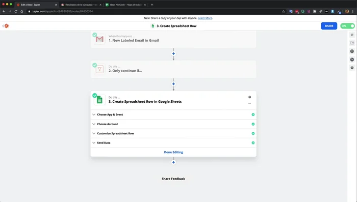 Probar y activar el Zap: Ejecutar una prueba para verificar que la configuración funciona correctamente. Activar el Zap para que funcione automáticamente.