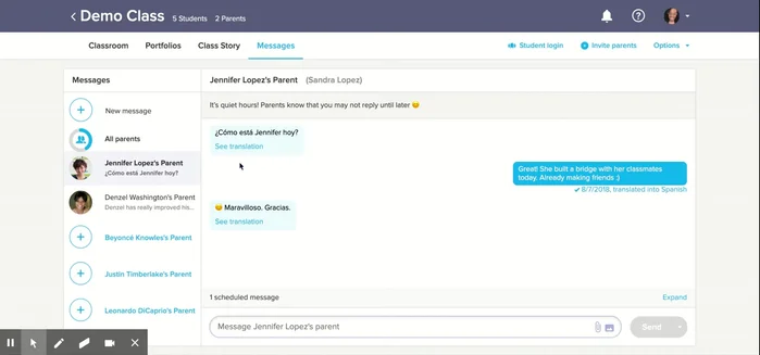 Utilizar la función de traducción (Google Translate) para comunicarse con padres que prefieren el español. Tener en cuenta las limitaciones de la traducción automática.