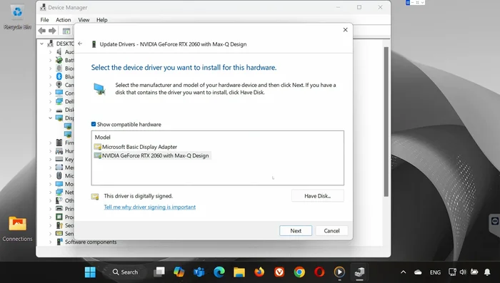 Elige una versión más antigua del controlador e instálala.