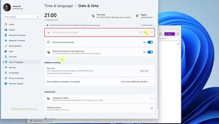 Activa 'Establecer la zona horaria automáticamente'.