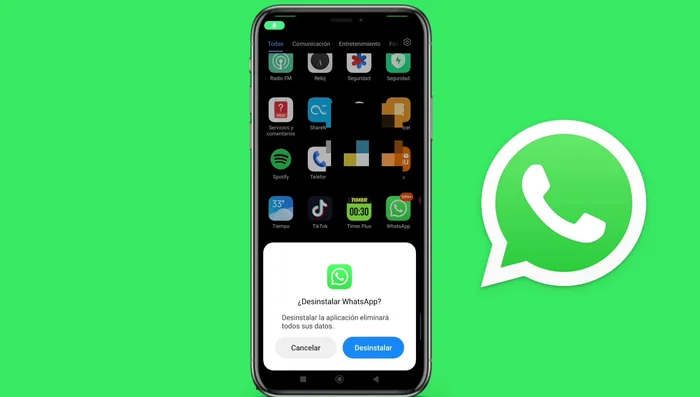 Desinstala WhatsApp (desde la aplicación o Ajustes > Aplicaciones).
