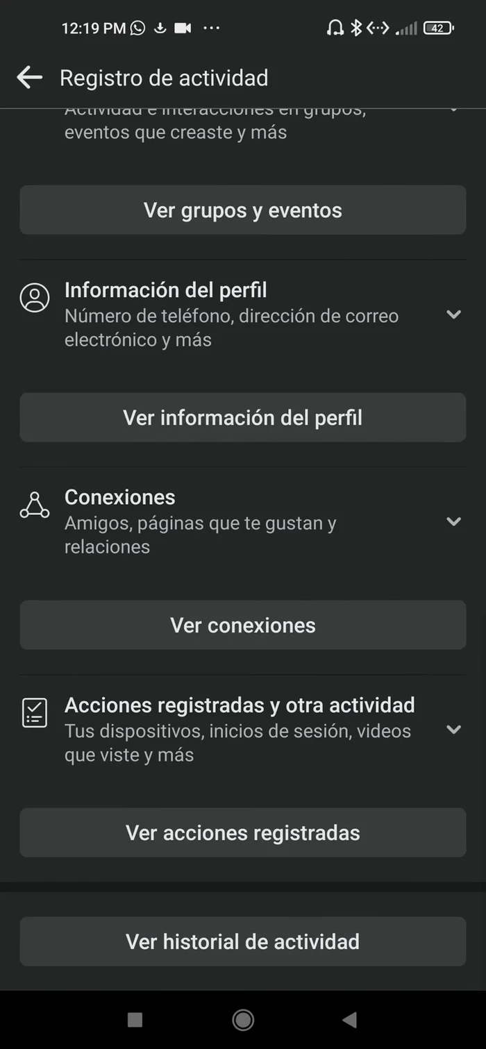Bajar hasta el final y hacer clic en 'Ver historial de actividad'.