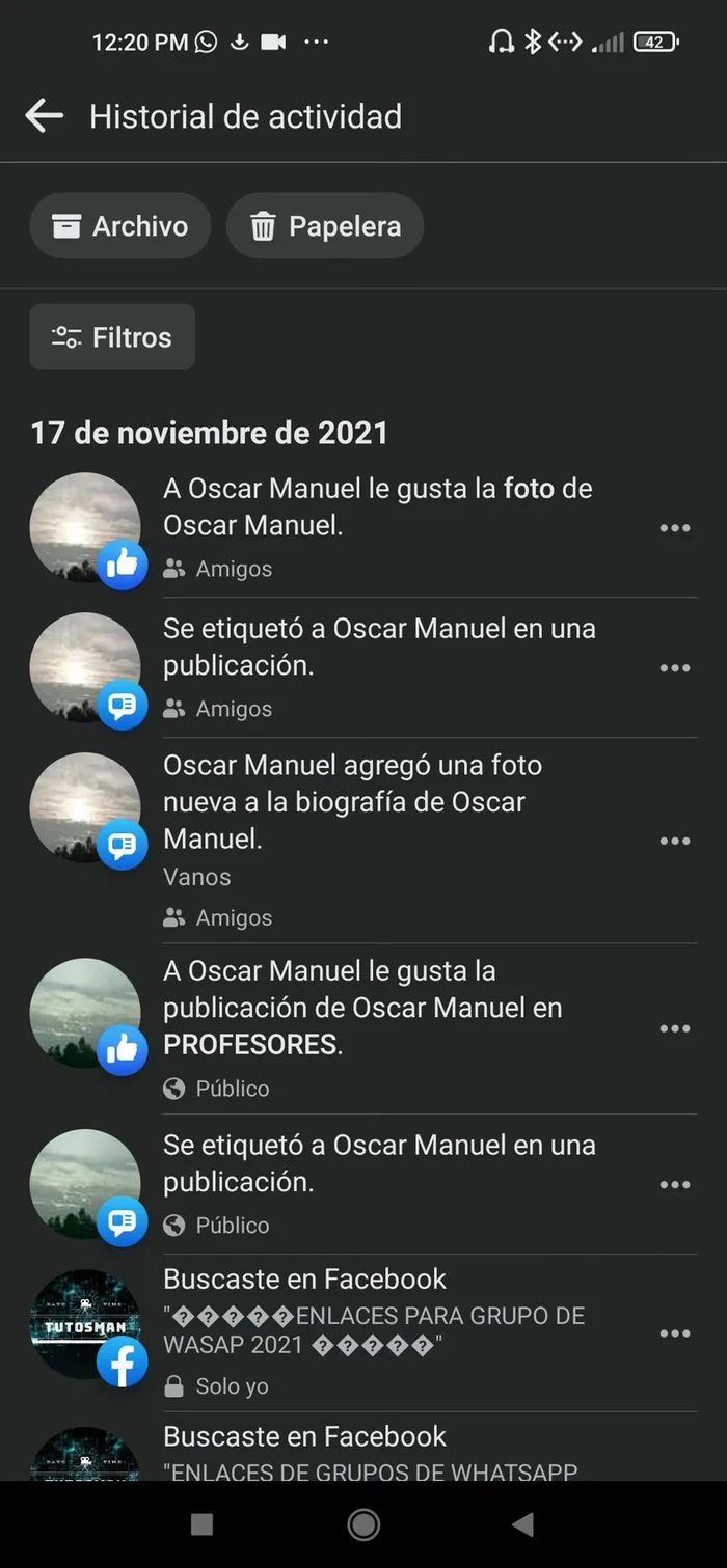 Seleccionar 'Invitaciones a eventos que recibiste'.