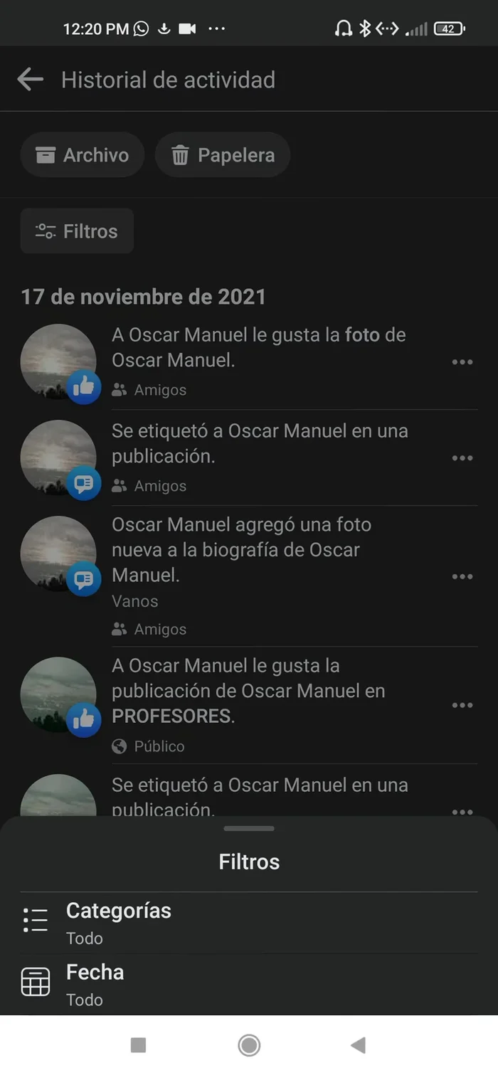 Seleccionar 'Invitaciones a eventos que recibiste'.