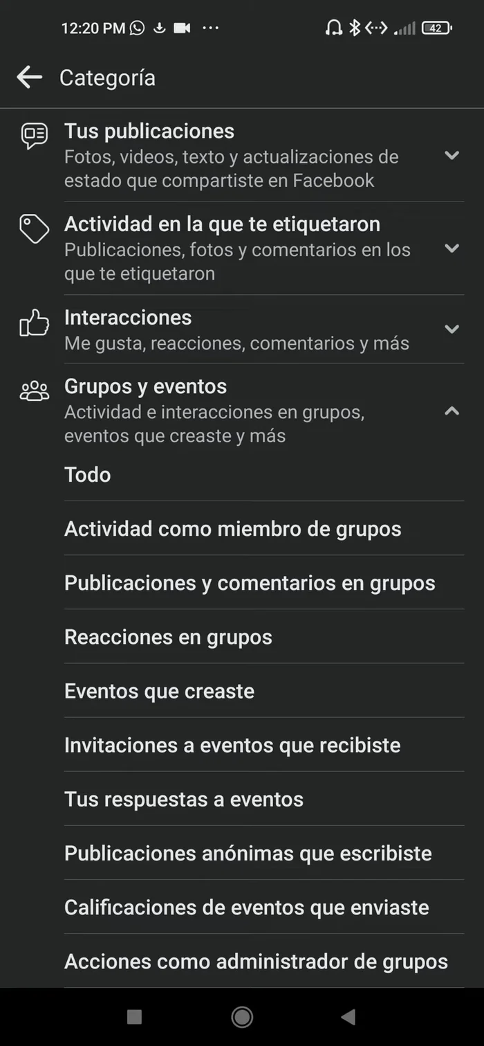Seleccionar 'Invitaciones a eventos que recibiste'.
