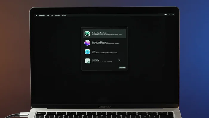 Seleccionar "Restaurar desde la copia de seguridad de Time Machine".