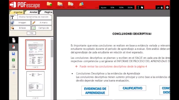 Insertar Texto e Imágenes: Agrega texto haciendo clic en 'Insertar Texto', escribe y cierra con la barra amarilla. Para imágenes, selecciona 'Insertar Imagen', elige el archivo (JPG o PNG), ajusta el tamaño y posición, y cierra con la barra amarilla.