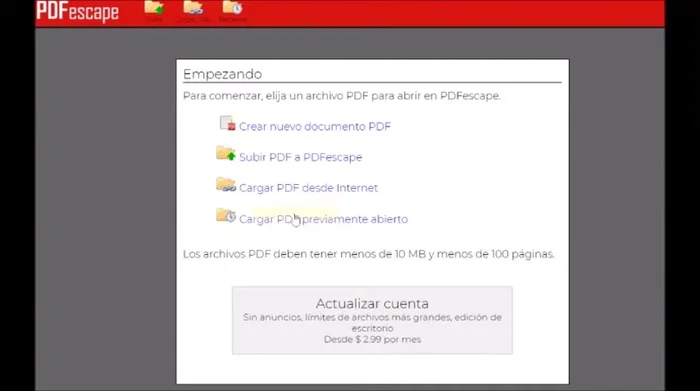 Subir el PDF: Selecciona la opción 'Subir un PDF'. Selecciona el archivo PDF desde tu computadora (máximo 10 MB y 100 páginas).
