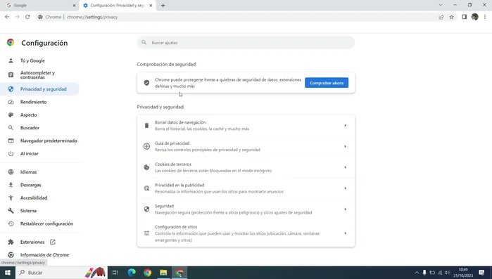 Marca la opción 'Permitir cookies de terceros' (la opción más recomendable).
