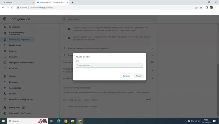 Introduce exactamente 'account.google.com' y pulsa 'Añadir'.