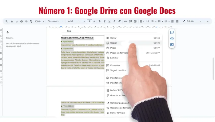 Copia el texto extraído automáticamente de Google Docs.