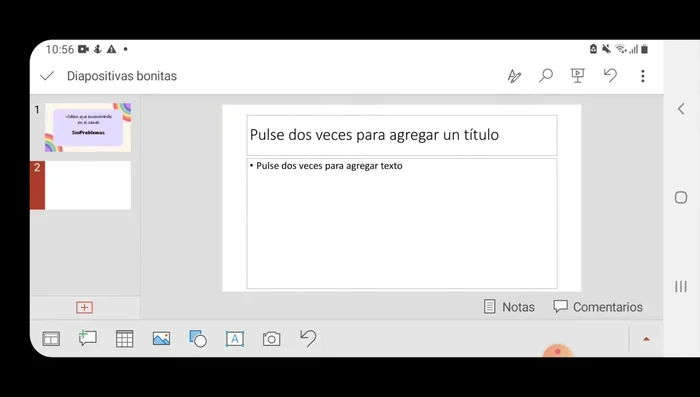 Agrega diapositivas adicionales usando el icono de '+' para añadir diapositivas en blanco.